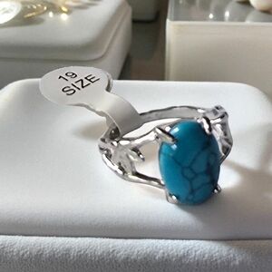 NATURAL TURQUOISE PRONG SET OVAL POLISHED STONE QUALITY TITANIUM NEW SIZE 9 RING